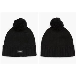 New $55 Women's UGG Knit Pompom Wool Blend Beanie in Black One Size